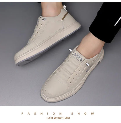 Men's Breathable Slip On Casual Leather Sneakers