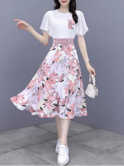 Women's Floral Summer T-shirts & Skirts Set