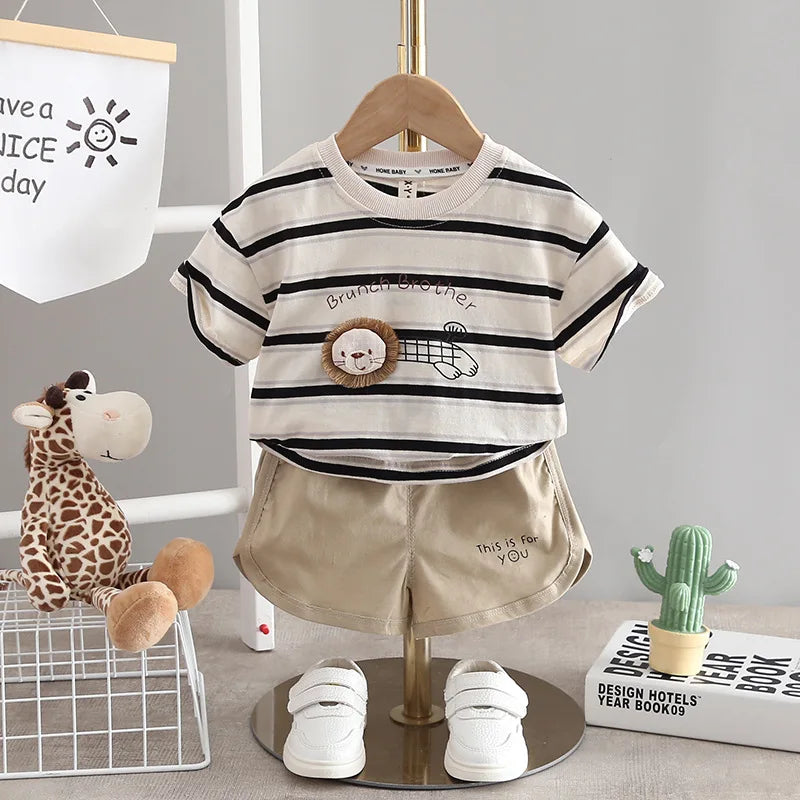 Baby Boy Striped Short Sleeve T-shirt + Shorts Sport Sets