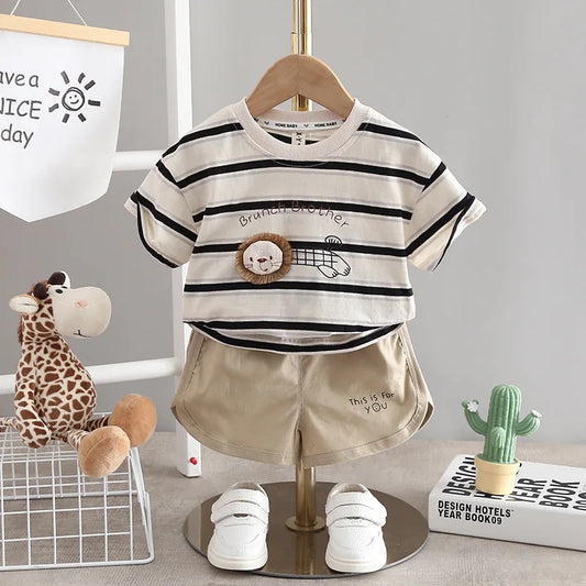Baby Boy Striped Short Sleeve T-shirt + Shorts Sport Sets