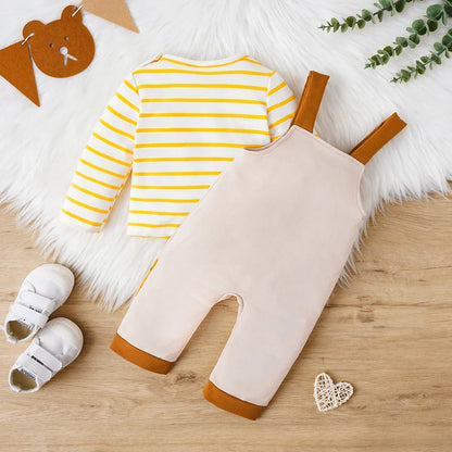Baby-Bekleidungsanzug, schlichtes gelb-weiß gestreiftes Langarm-Oberteil