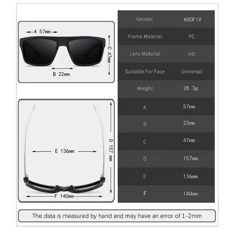 Quadratische Unisex-Polaroid-Sonnenbrille im Vintage-Retro-Stil für Damen und Herren