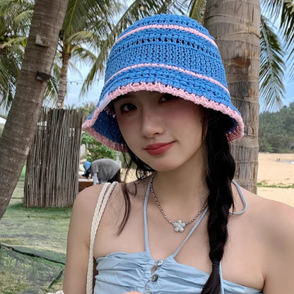Colorful Woven Hollow Bucket Hats