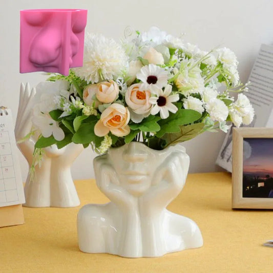 Pot de fleurs en silicone visage abstrait
