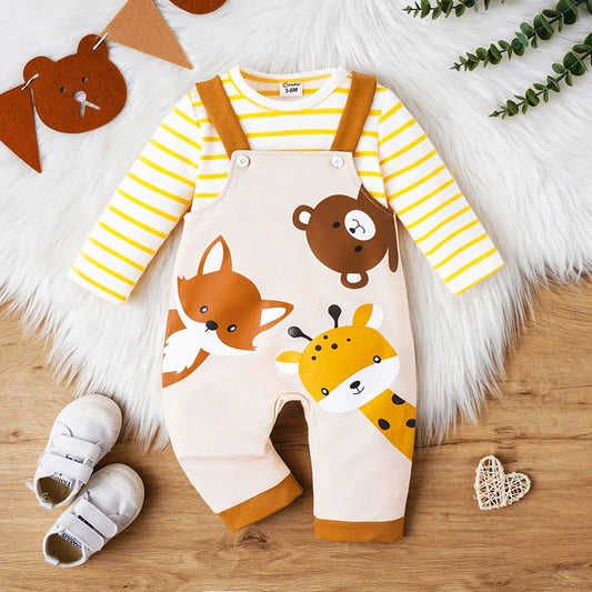 Baby Clothing Suit Simple Yellow and White Striped Long-Sleeved Top