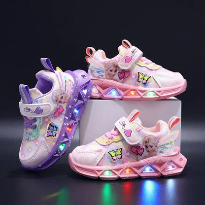 LED Non-slip Pu Leather Sneakers for Baby Girls