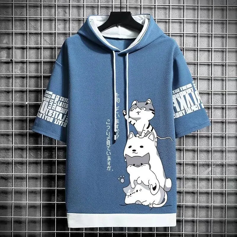 Sweat à capuche streetwear décontracté à manches courtes pour hommes