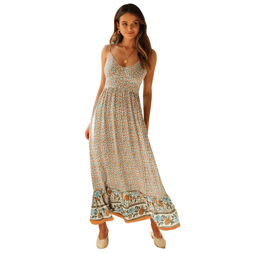 Women's Retro Bohemian V-Neck Swing Floral Dresses