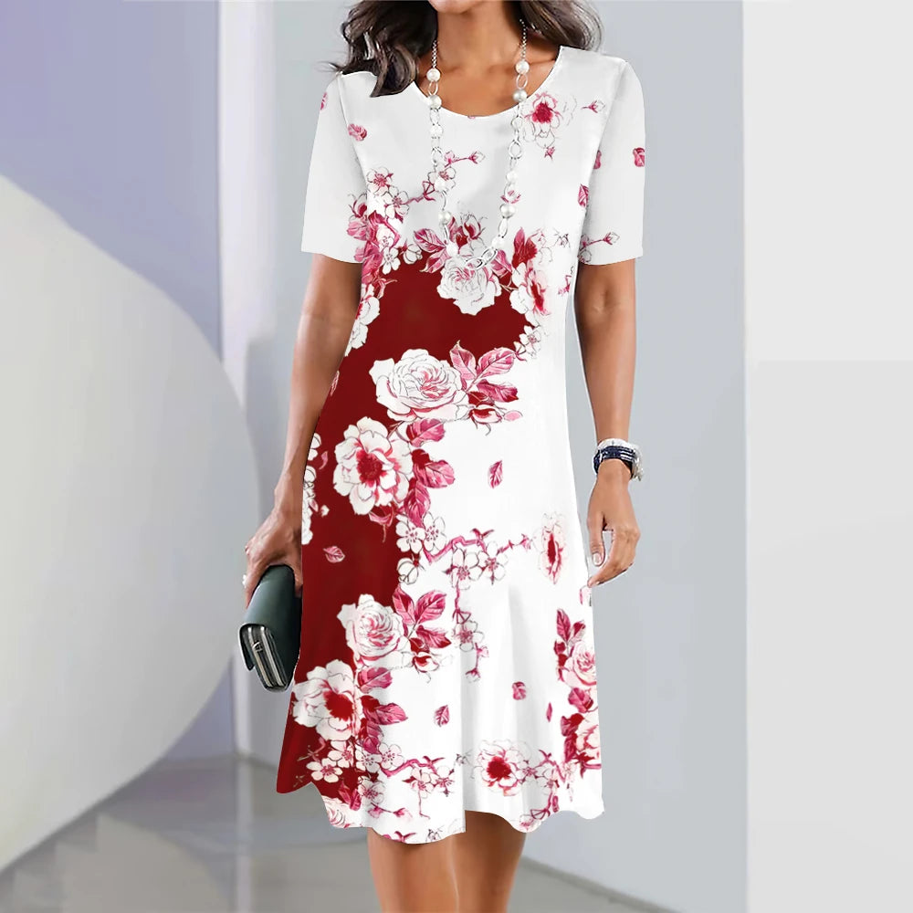 Women's Floral Print Patchwork Midi Dresses