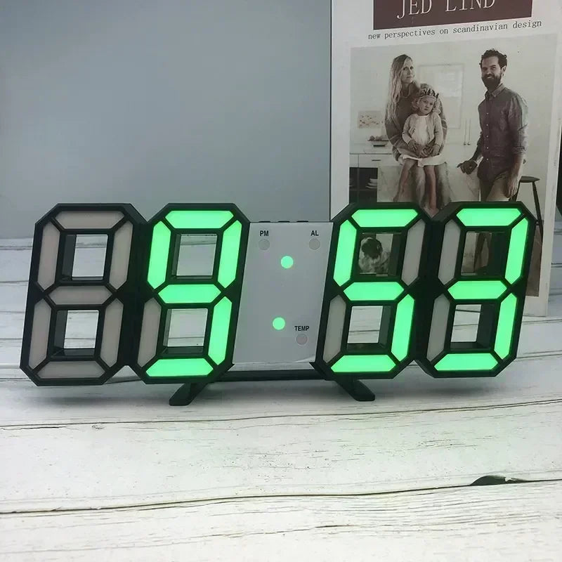 Horloge LED numérique 3D pour salle murale, décoration de la maison