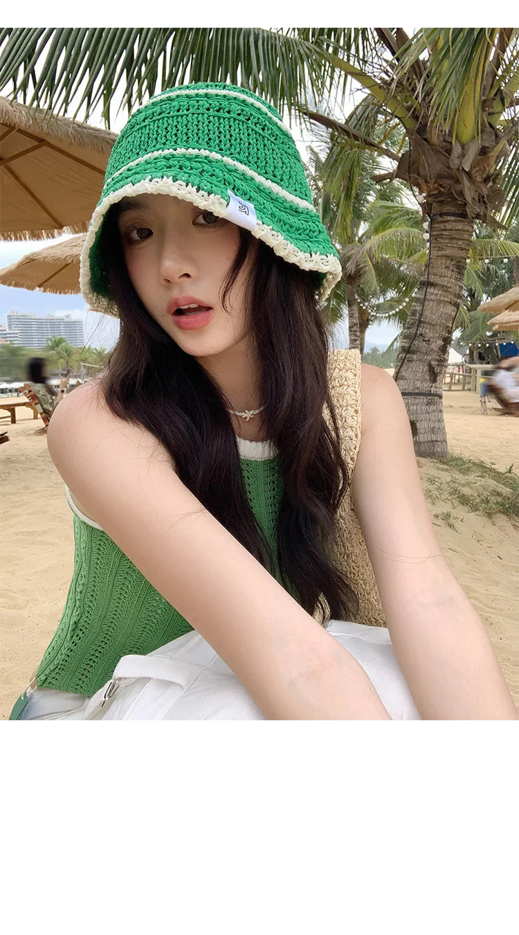 Colorful Woven Hollow Bucket Hats