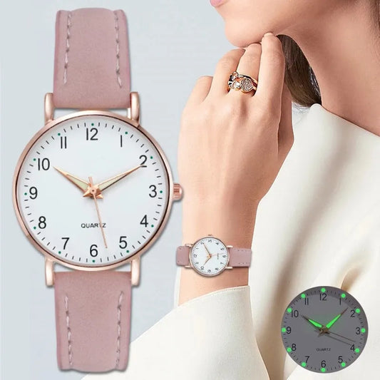 Lässige Damen-Armbanduhr mit Ledergürtel