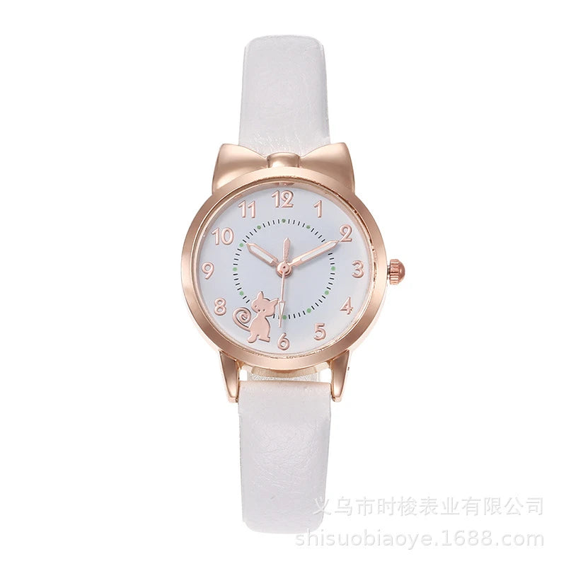 Women's PU Leather Strap Cute Cartoon Quartz Watches Jewlery Set