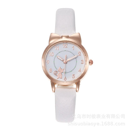 Women's PU Leather Strap Cute Cartoon Quartz Watches Jewlery Set