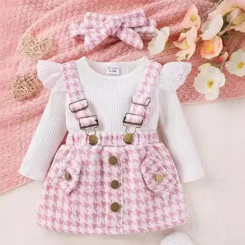Baby Girls Rivet Plaid Long-Sleeved Dresses
