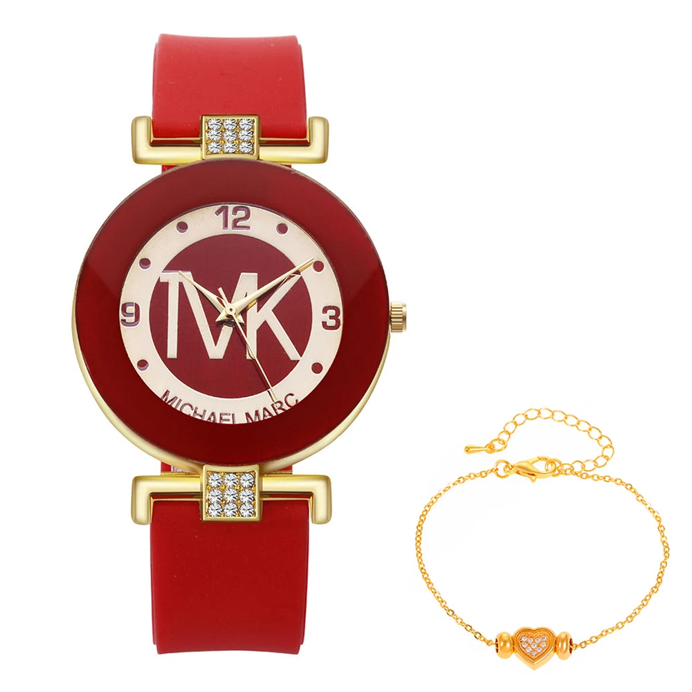 Women's Rhinestone Casual Round Strap Quartz Watches