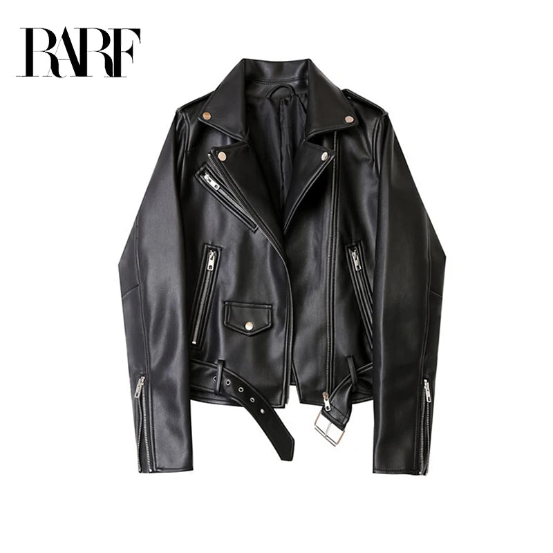 Women's Candy Color Belted Leather Jacket