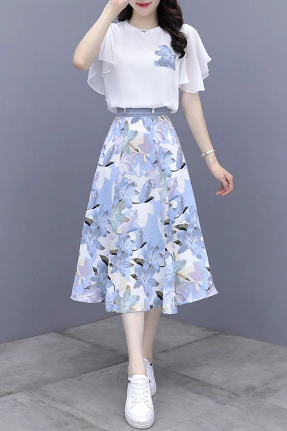 Women's Floral Summer T-shirts & Skirts Set