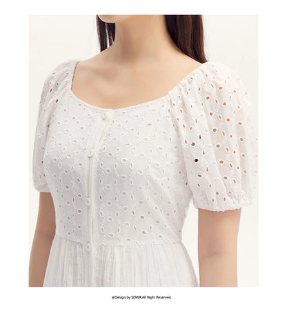 Chic White Square Collar Dress