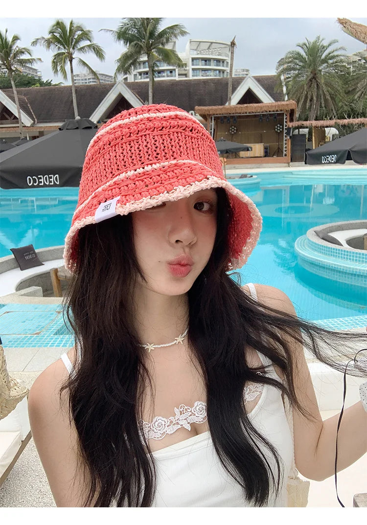 Colorful Woven Hollow Bucket Hats