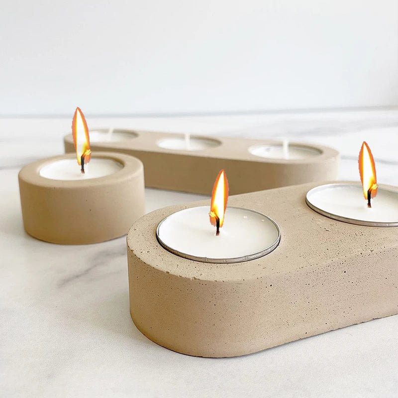 Kerzenständer mit 3 Löchern, runder Halter aus Zement und Gips
