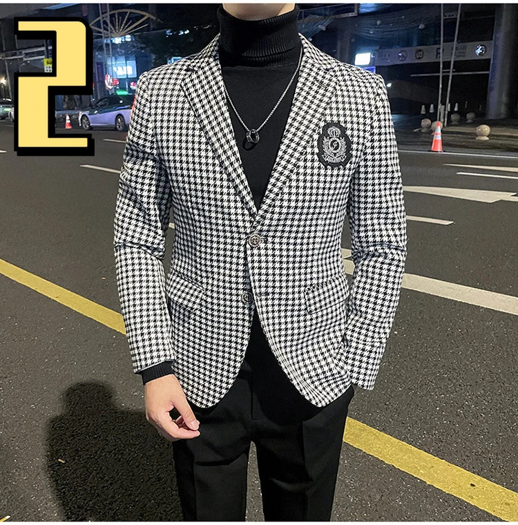 British Style Men Formal Single Buckle Suit Jacket