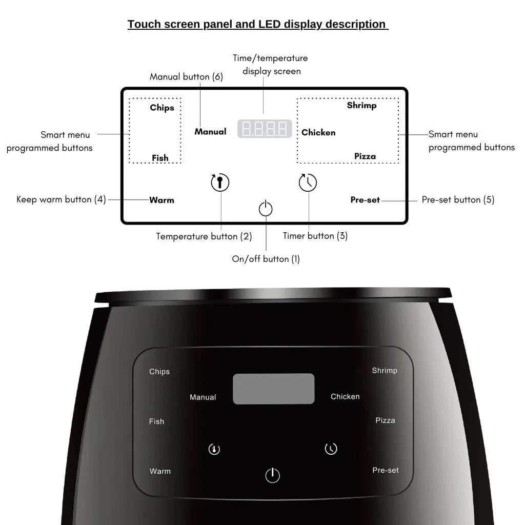 6-Liter-Multifunktions-Heißluftfritteuse mit Touchscreen