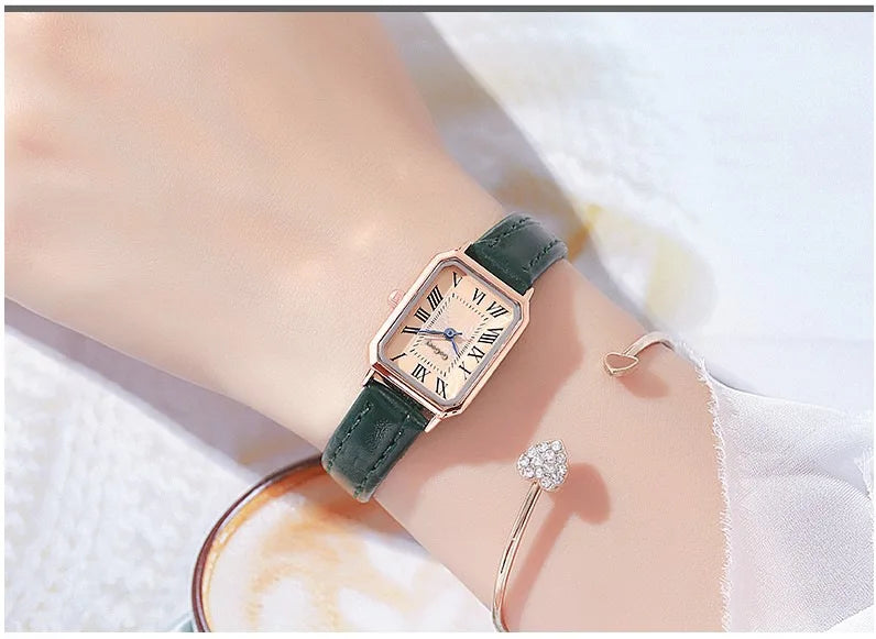 Women's Retro Digital Dial Square Leather Strap Watches