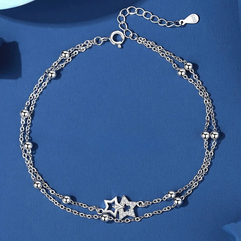 Silver Color Butterfly Zircon Tassel Anklet