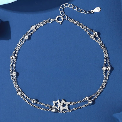 Silver Color Butterfly Zircon Tassel Anklet