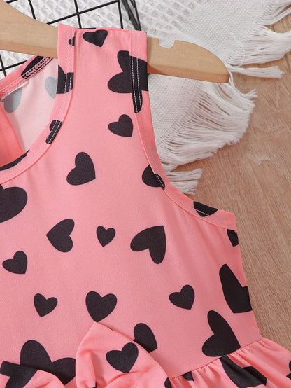 Girls' Love Heart Print Sleeveless Dress