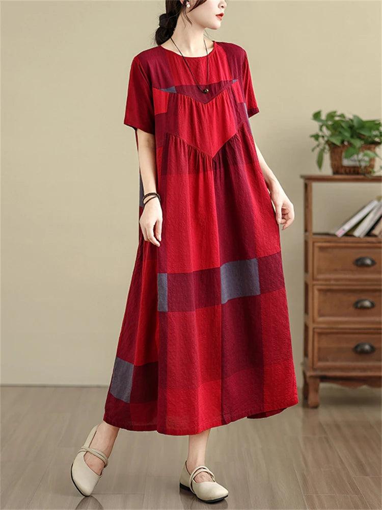 Robe d'été décontractée à carreaux pour femme