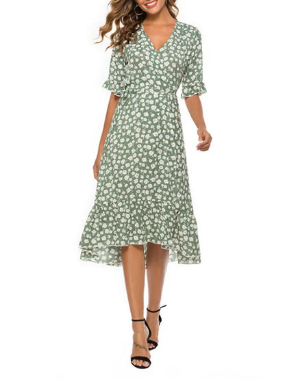 Boho Floral Ruffle Midi Maxi Dress