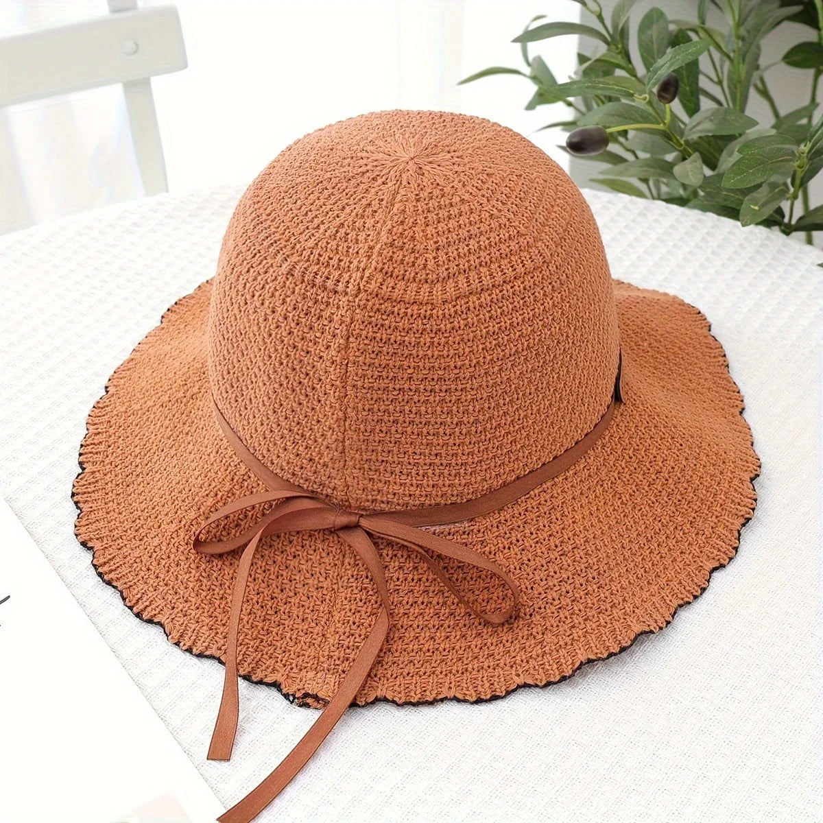 Decorative Bow Straw Hat For Women