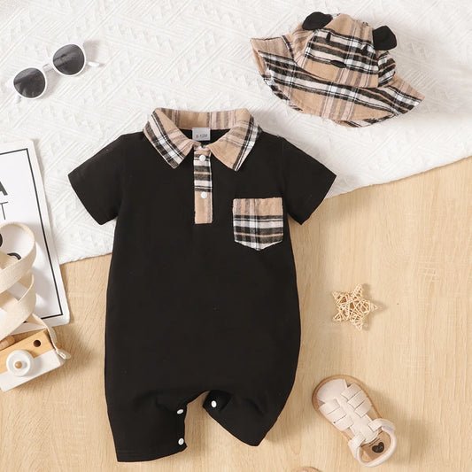 Baby Boys plaid patchwork pocket jumpsuit