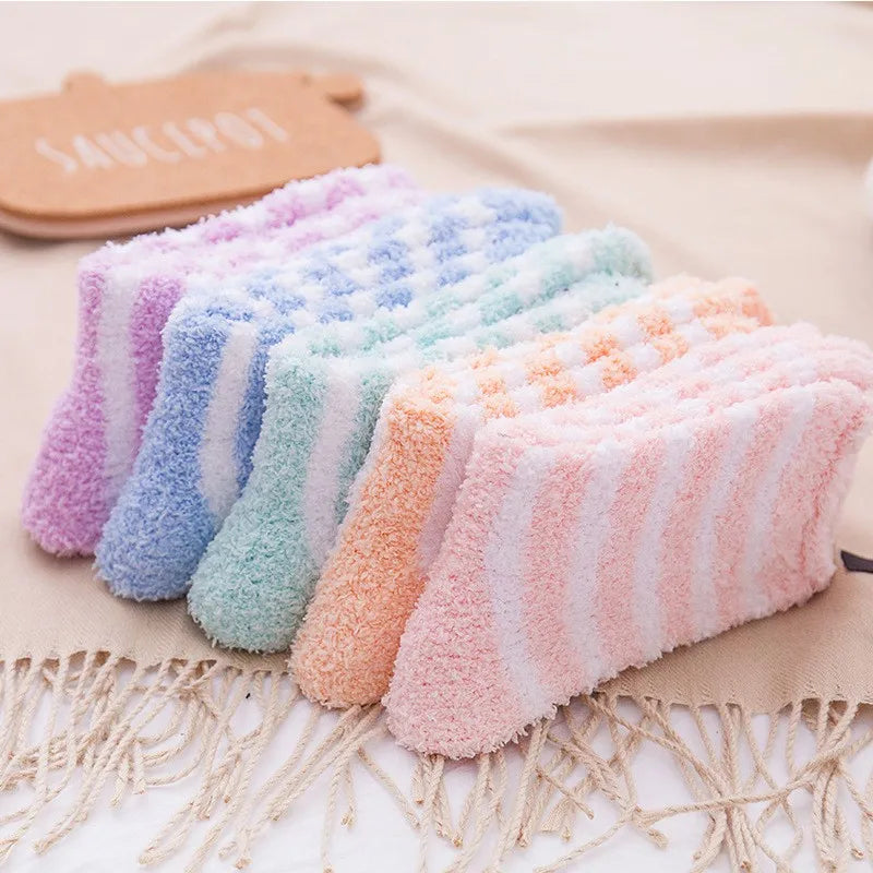 Women's Striped Coral Fleece Sleep Socks