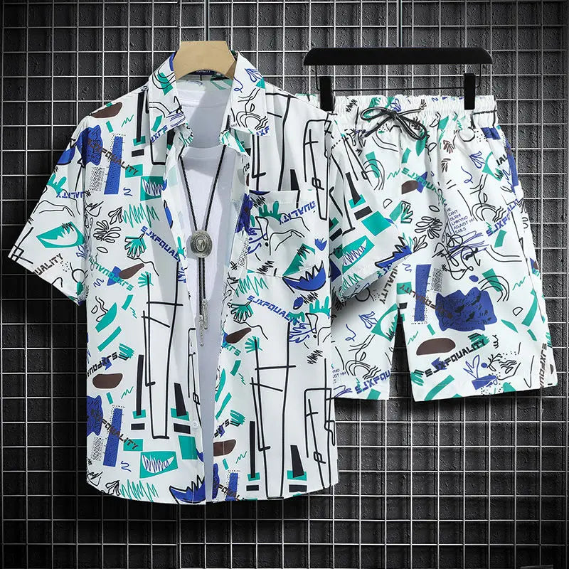 Summer Short-Sleeved Floral Men's Tracksuit