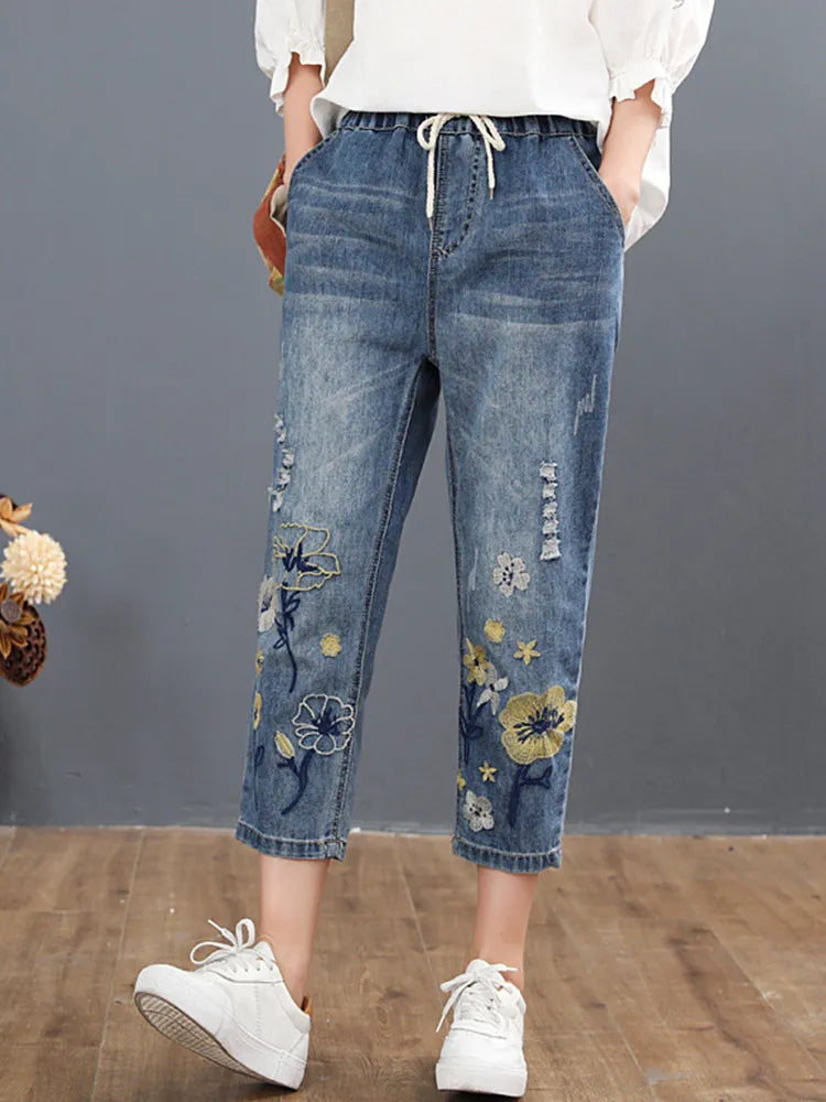 embroidered jeans women