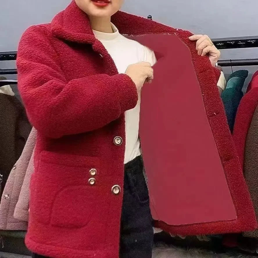 Manteau en polaire d'agneau épais pour femme