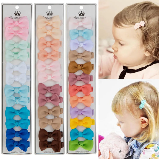 Baby Grosgrain Ribbon Bowknot 12Pcs Hair Clips Set