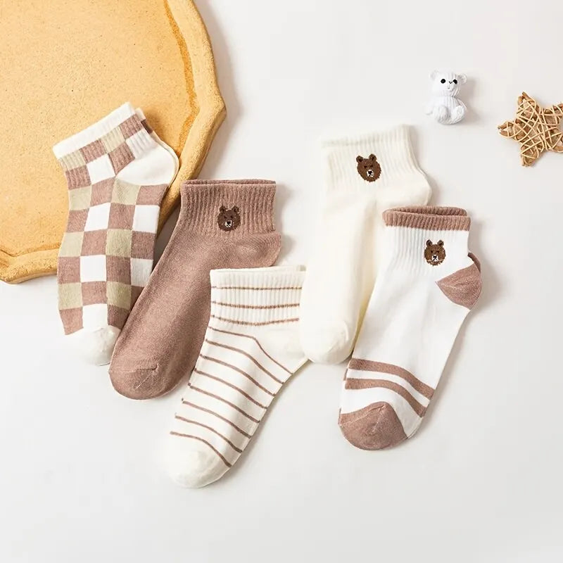 5 Pairs Cute Teddy Bear Ankle Socks