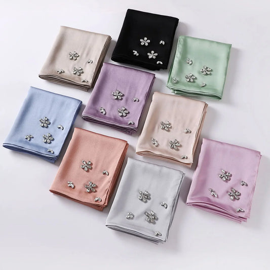 Écharpe Hijab en Satin et Mousseline de Diamants