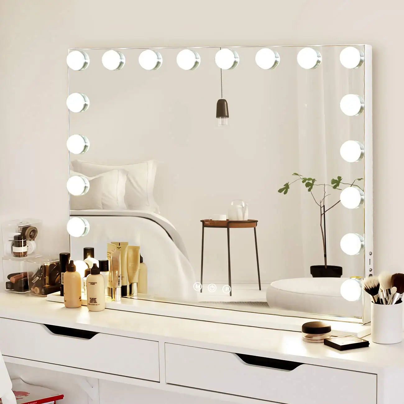 vanity with mirror and lights