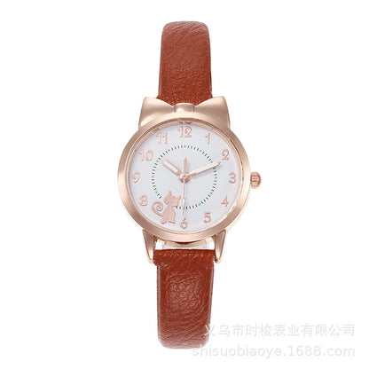 Women's PU Leather Strap Cute Cartoon Quartz Watches Jewlery Set