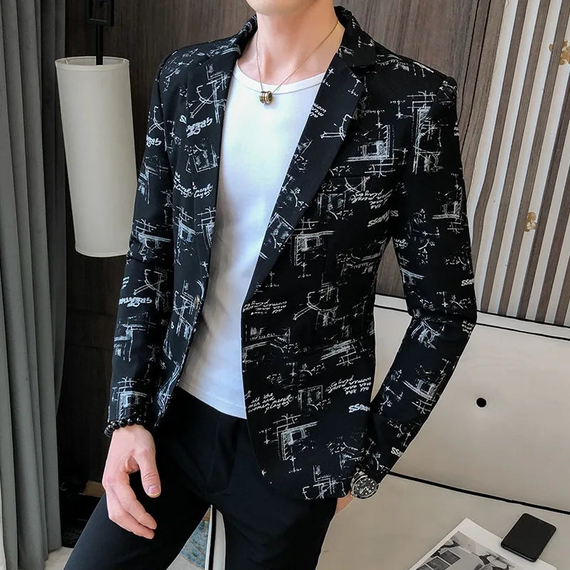 printed black blazer