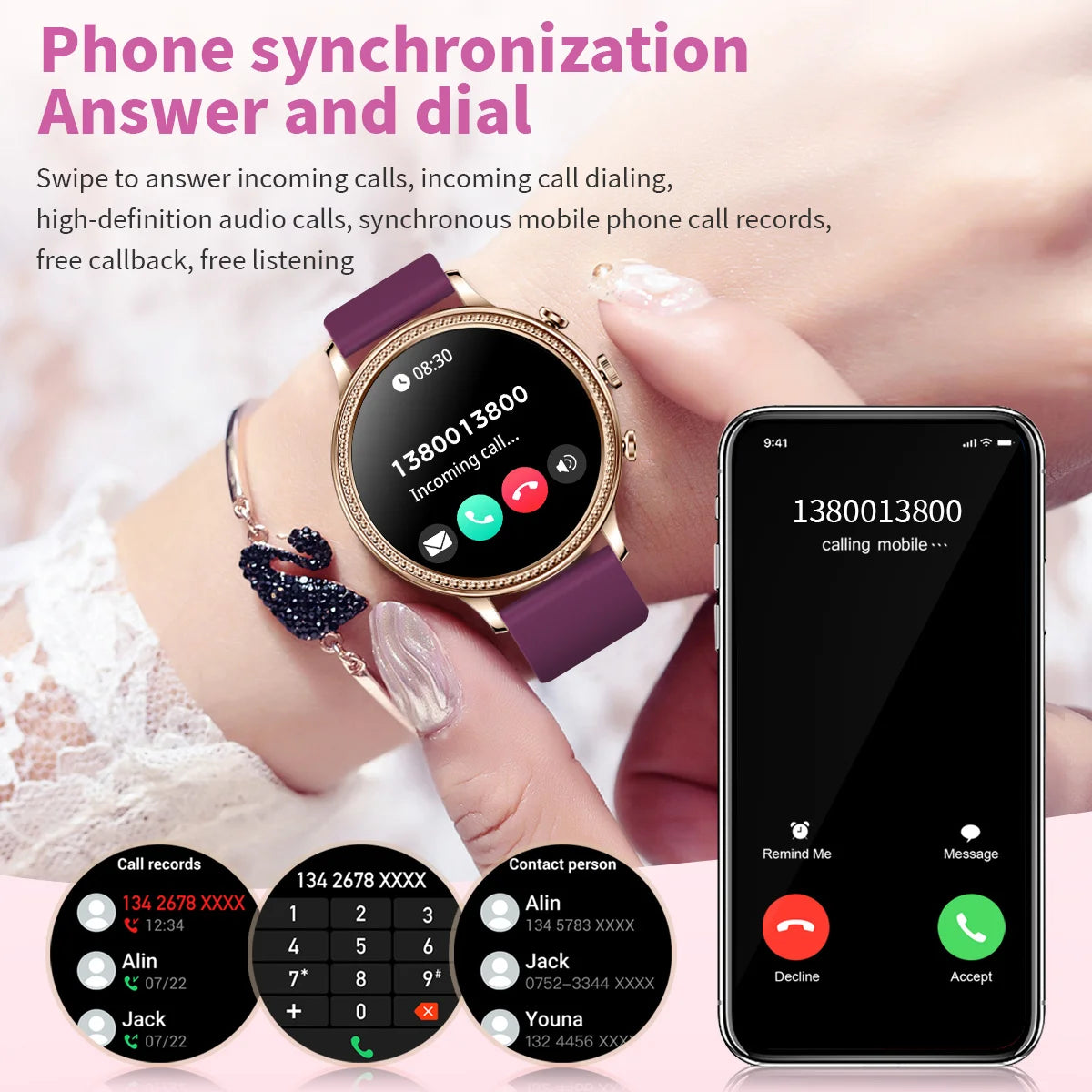 Women's Bluetooth Call Health Monitor Sports Smartwatch