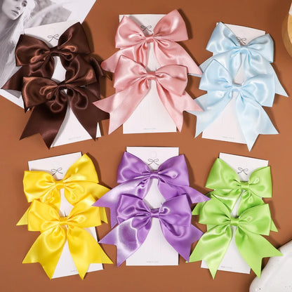 2Pcs/set Solid Color Ribbon Cheer Bows Hair Clips