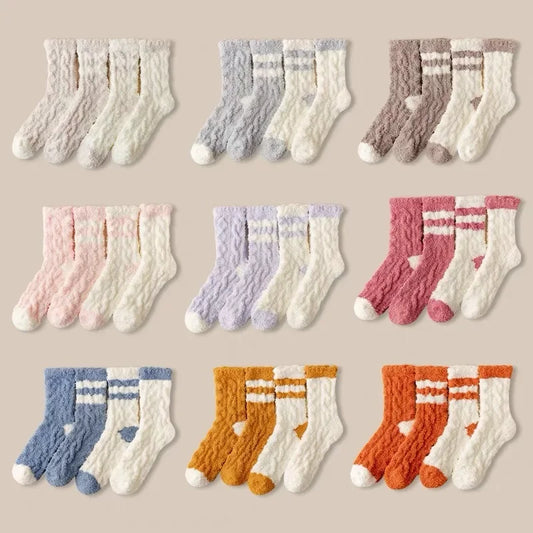 4 Pairs Couples' Winter Plush Slipper Socks