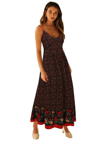 Women's Retro Bohemian V-Neck Swing Floral Dresses