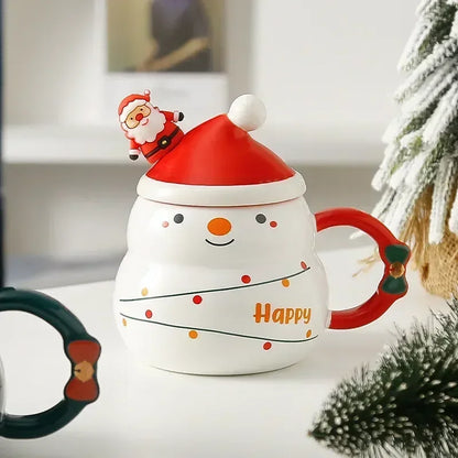 Tasse en céramique de Noël avec couvercle et cuillère